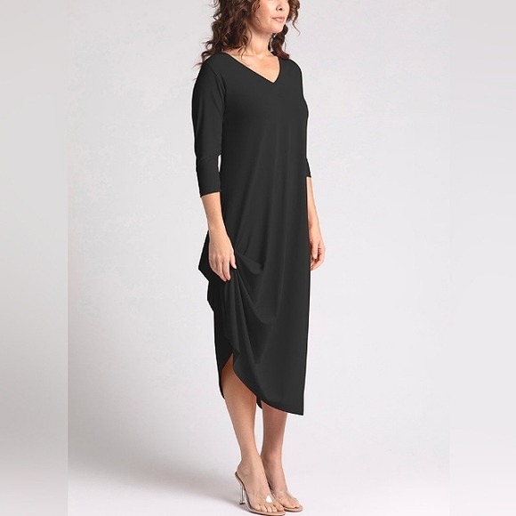 🇨🇦 SYMPLI black drama dress, 3/4 Sleeve size 6, NWT - Picture 3 of 16